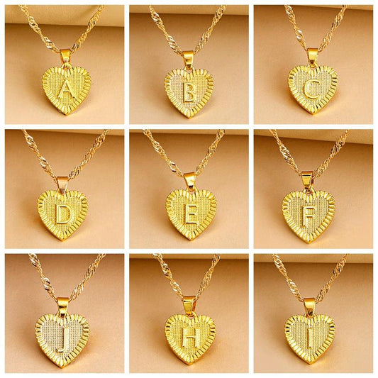 Heart Pendant Necklace with Initial Letter
